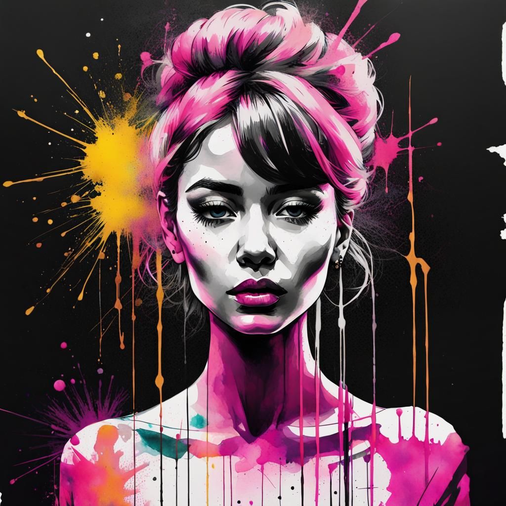 Queen in Pop Art Watercolor with Graffiti Splatter