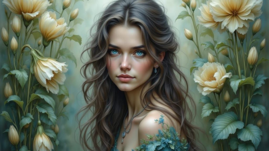 Surreal Dreamscape: Woman in Luminescent Flora Field