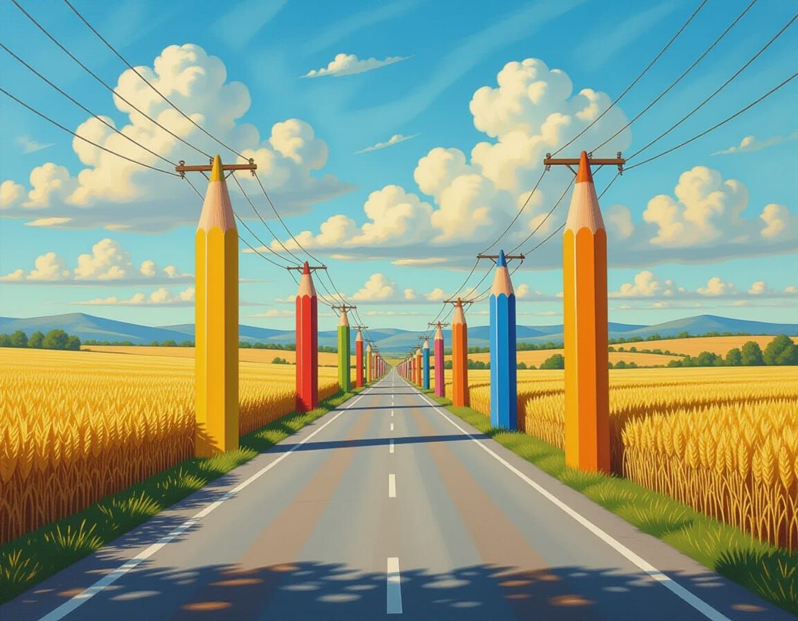 Surrealist Landscape: Giant Pencil Power Poles Transform int...