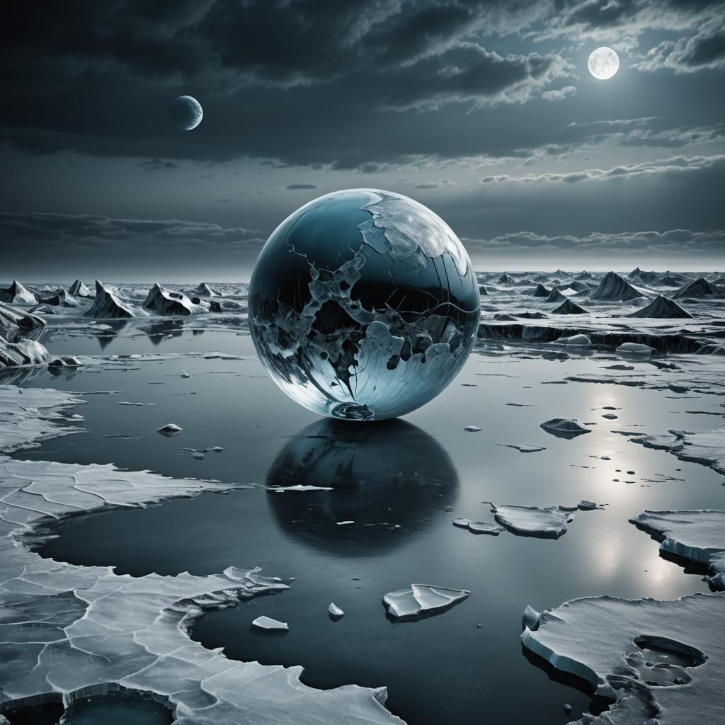 Surreal Frozen Moon Landscape Inspired by Giger