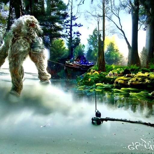 Bigfoot Fishing Trip in Ethereal Fantasy Style