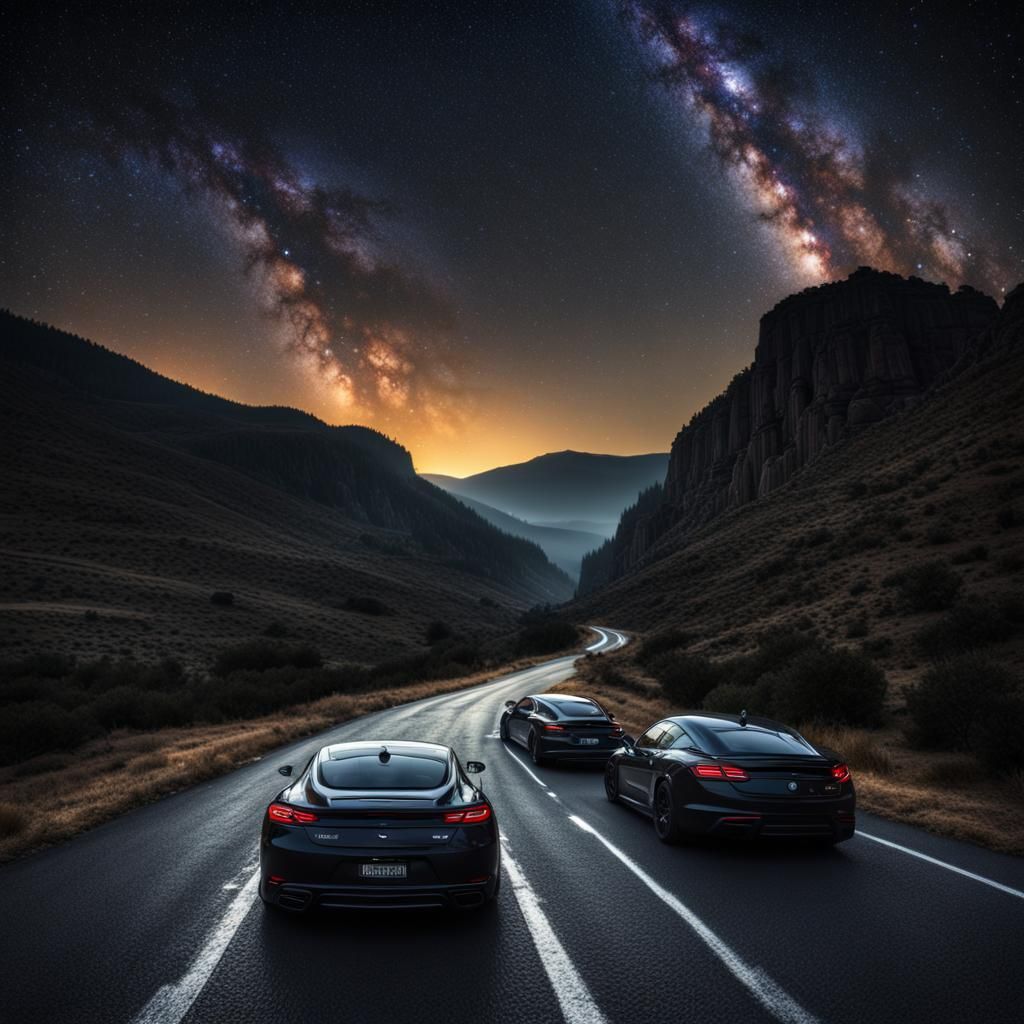 Night Road Scene with Cars in Hyperrealistic HDR