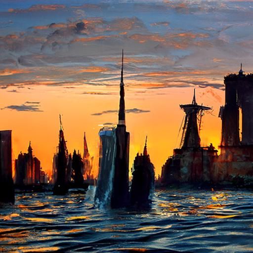Cityscape Sunset Oil Painting by Gurney