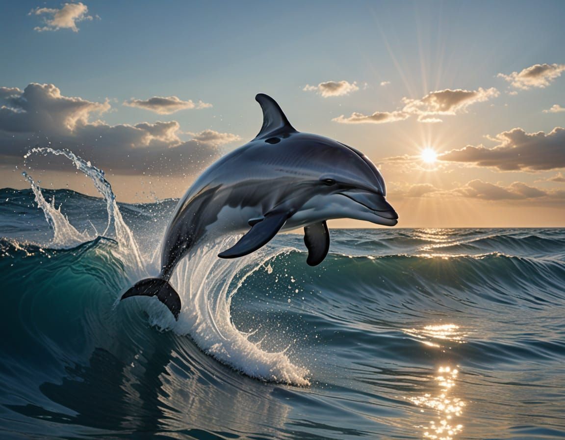 Surreal Water Dolphin Jumps from Ocean Surface