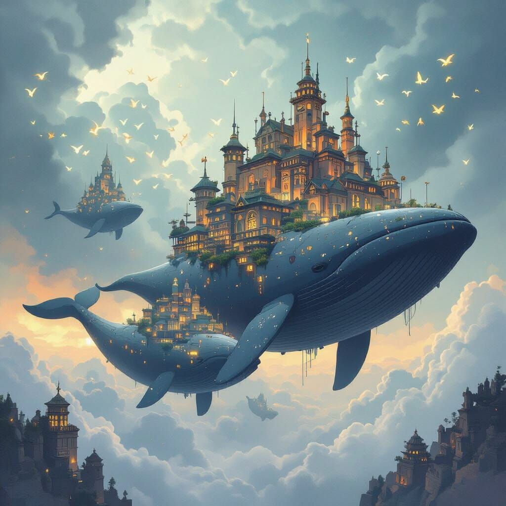 Surreal Whale City in Stormy Skies
