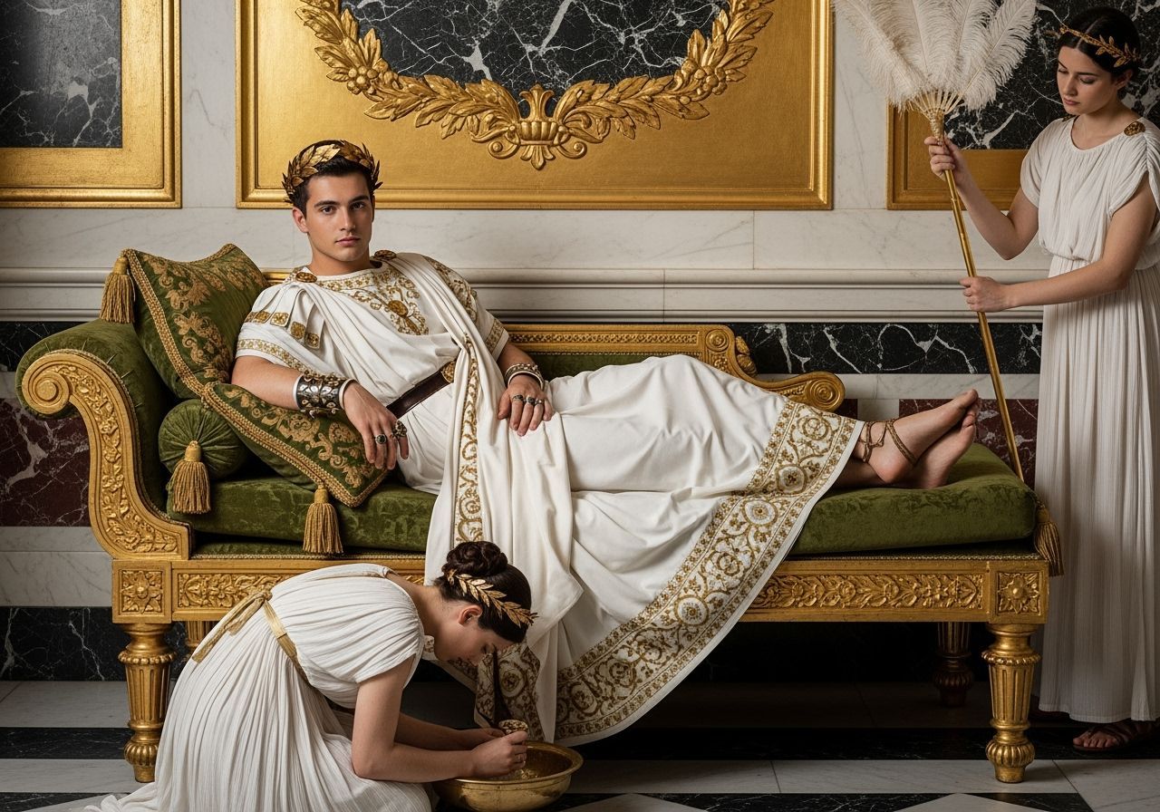 Roman Emperor in Gold Palace, Classical Photography