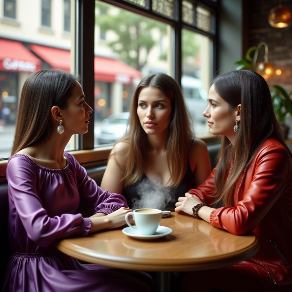 Regal Women in a Modern Cafe: A Dreamy Enchantment