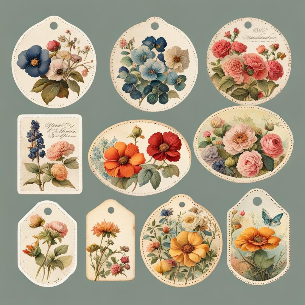 Vintage Circle Shipping Tags Collection in Mixed Media Colla...