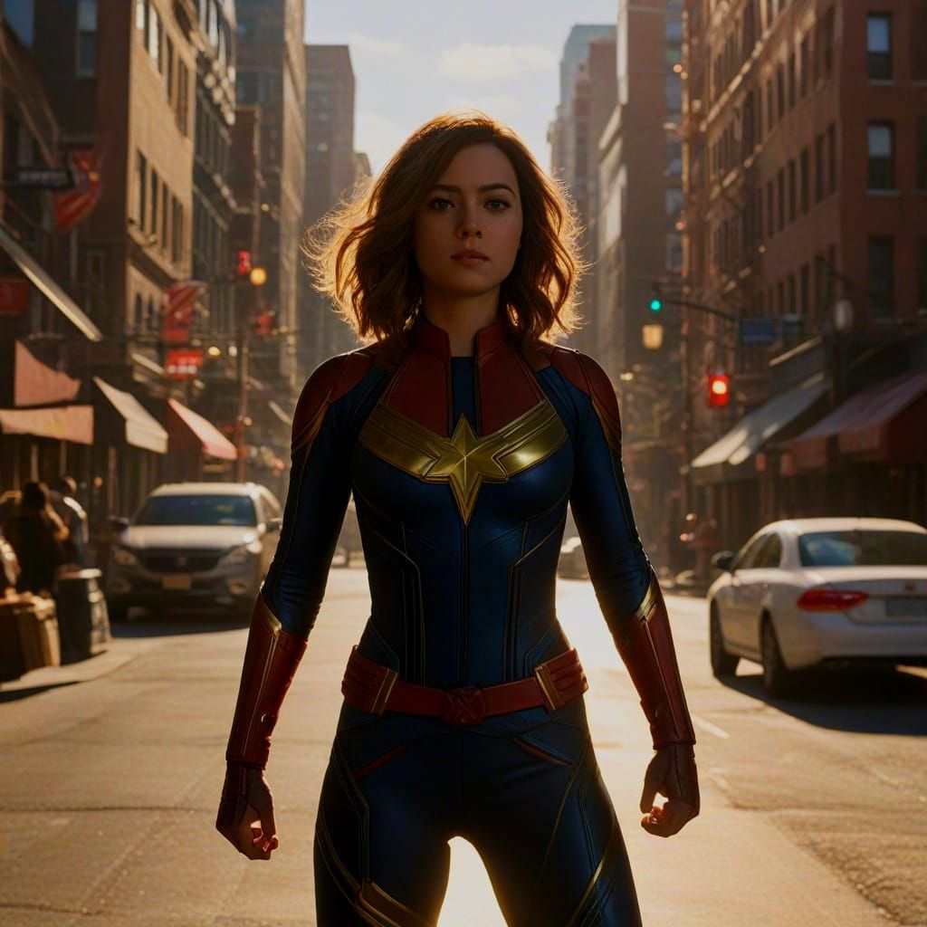 Ms. Marvel in City Street, Comic Book Style