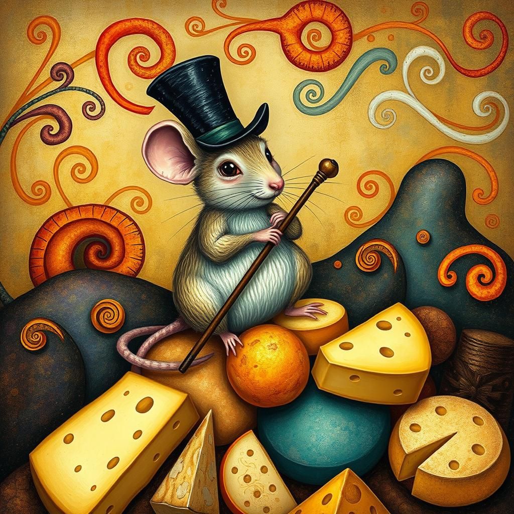 Mouse Cheese Connoisseur in Chagall and Toulouse-Lautrec Sty...