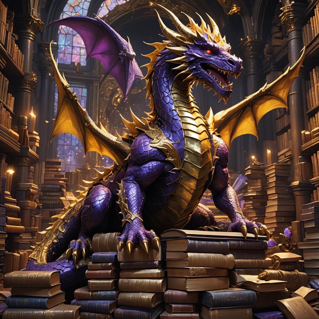 Gold Dragon on a Book Pile