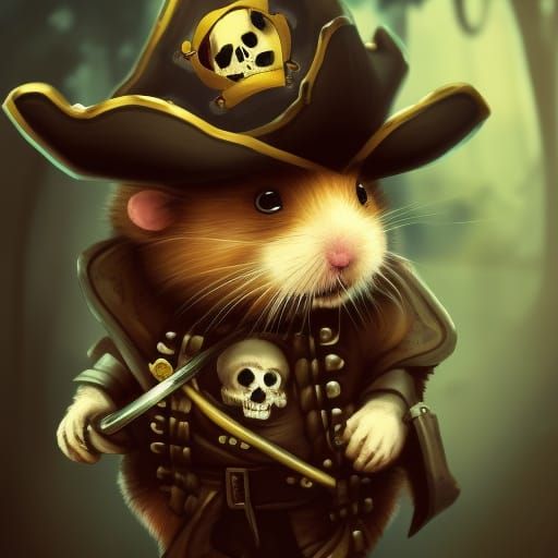 Fluffy Hamster Pirate on Ship: Digital Art
