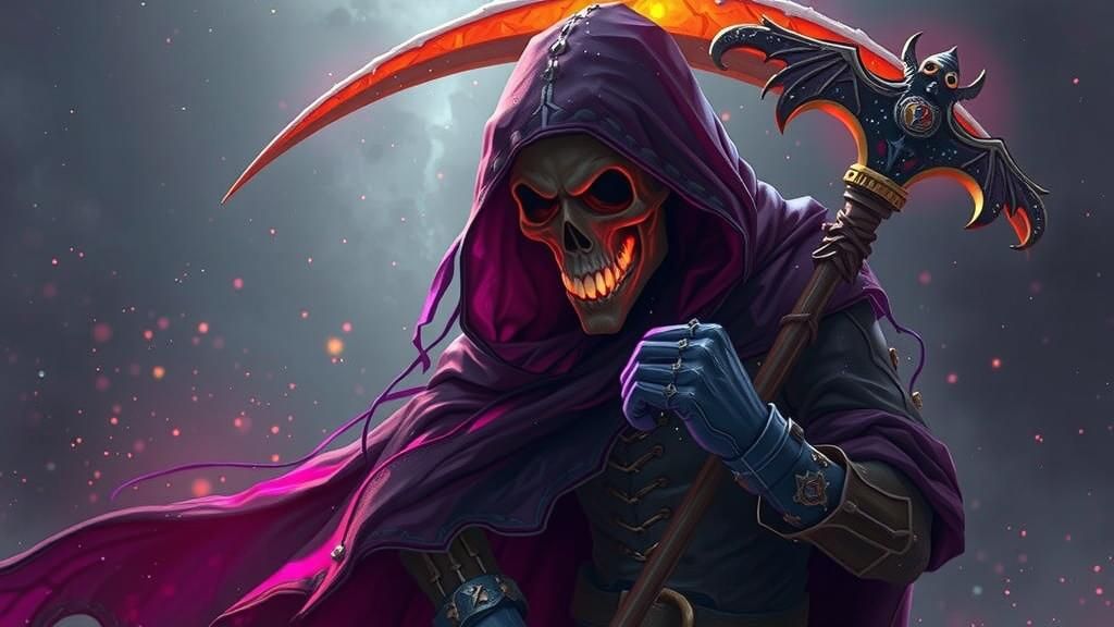 Fairy Offers Hourglass to Reaper: Dark Fantasy Art