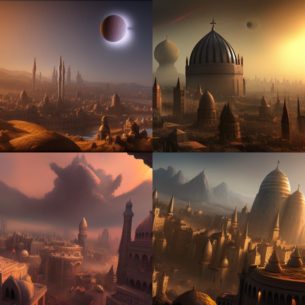 Fantasy Medieval Arab City with Asteroid Sky