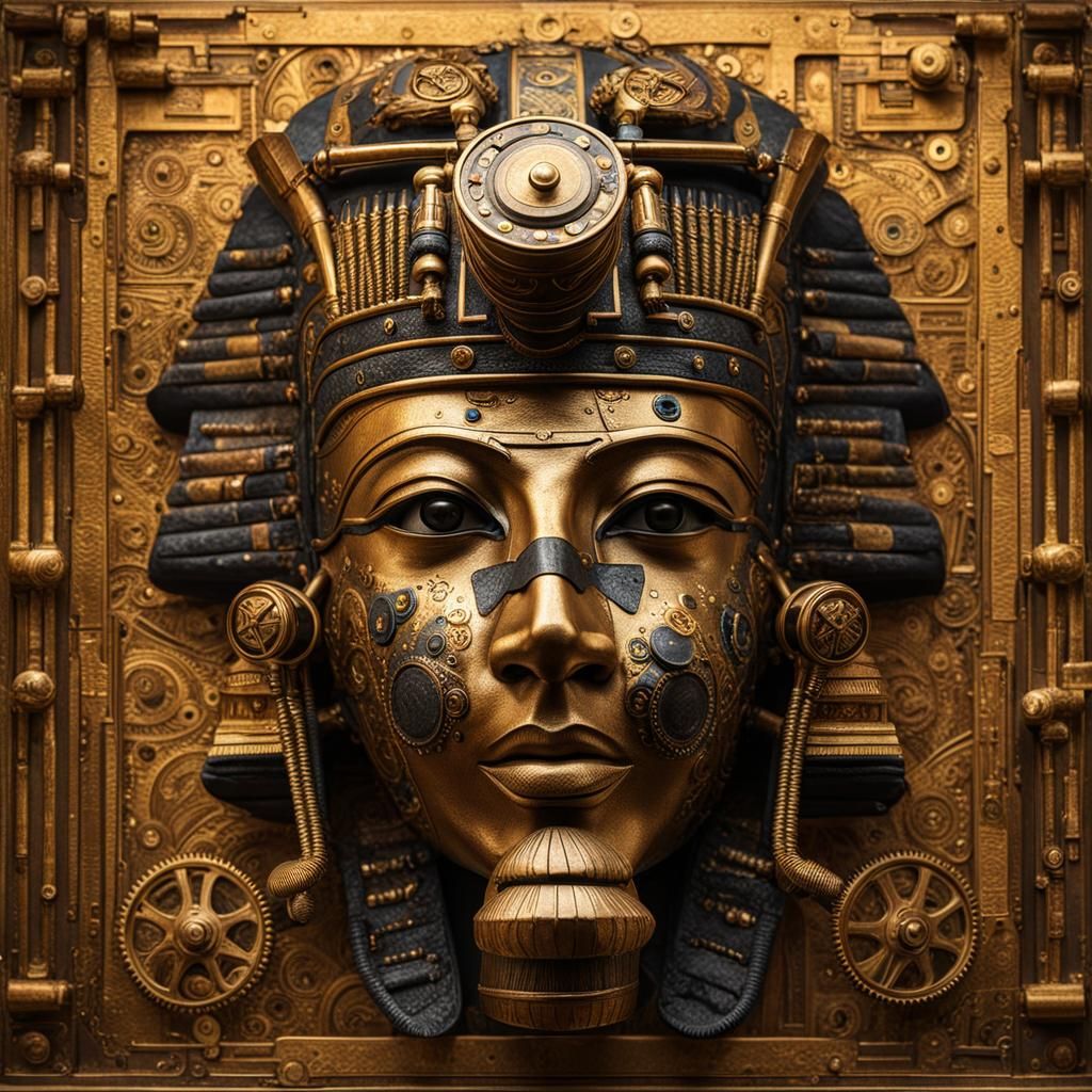 Steampunk Tutankhamun's Face Mask with Engine Detail