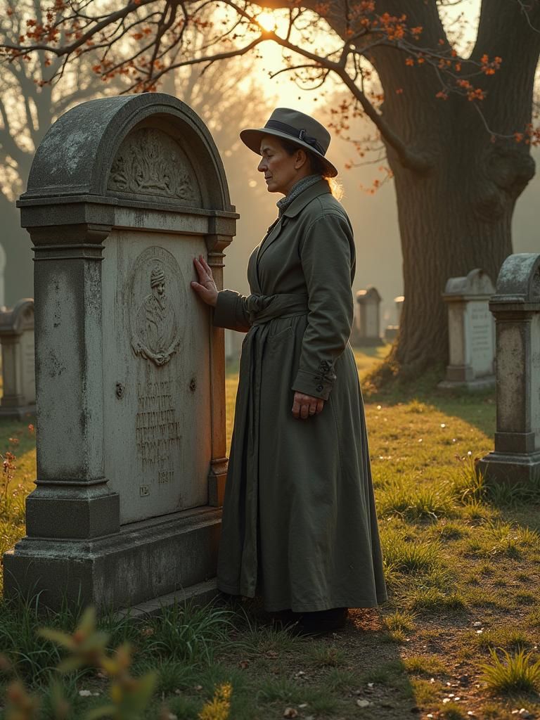 Woman Mourns at Grave in Neoclassical Style