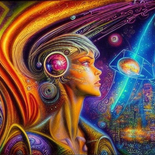 Cyberpunk Planet in Cosmic Fantasy Style