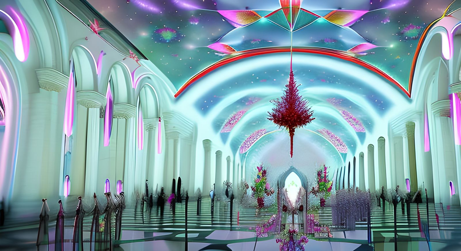 Fantastical Necrolord Worshiped by Unicorns: Digital Art