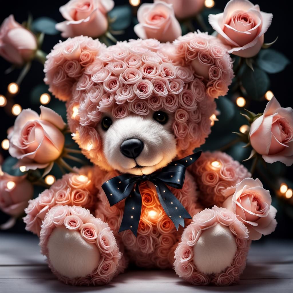 Rose Teddy Bear with Twinkle Lights