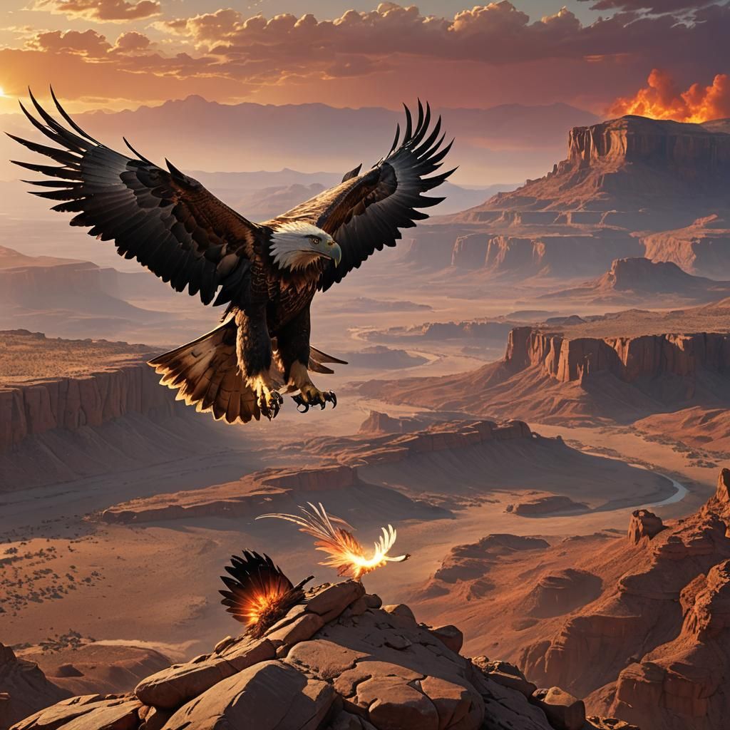 Majestic Eagle Spreads Wings at Sunset