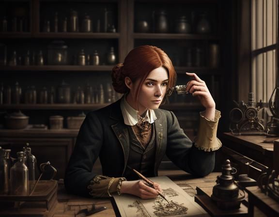 Victorian Anatomist in Steampunk Laboratory