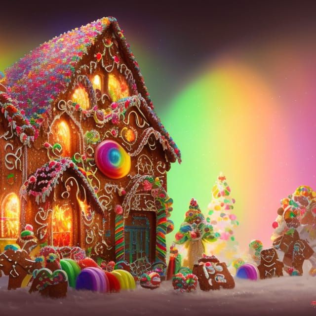 Intricate Gingerbread House with Rainbow Lights