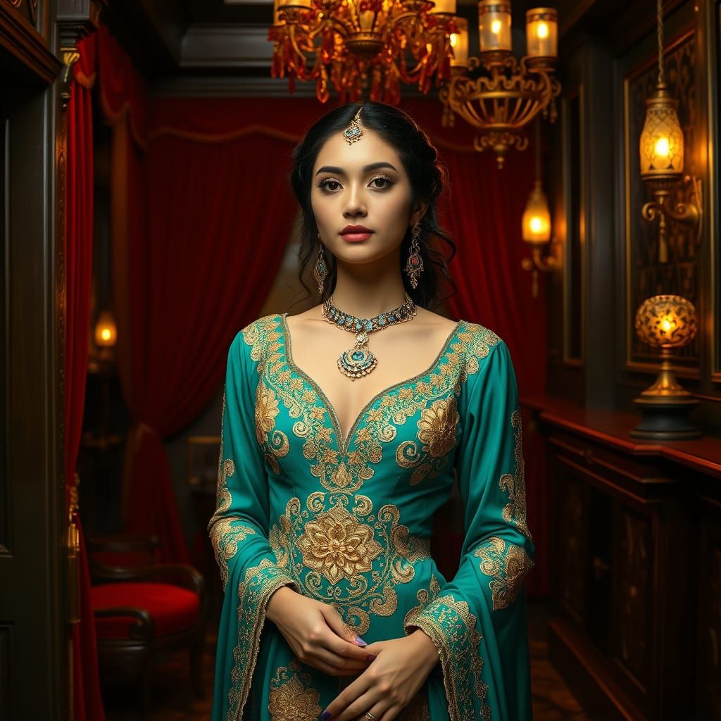 Turquoise Goddess in a Brothel of Opulence