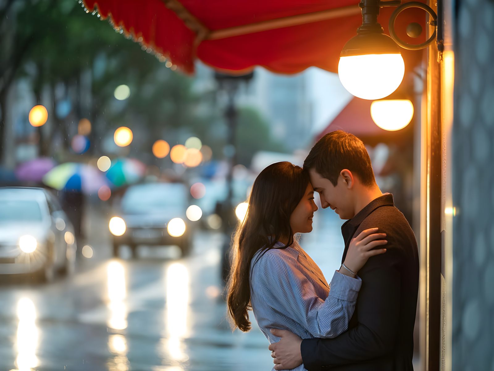 Romantic Couple in Rainy City Street Photography