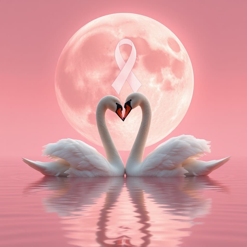 Swans Create Heart Shape Under Pink Moon