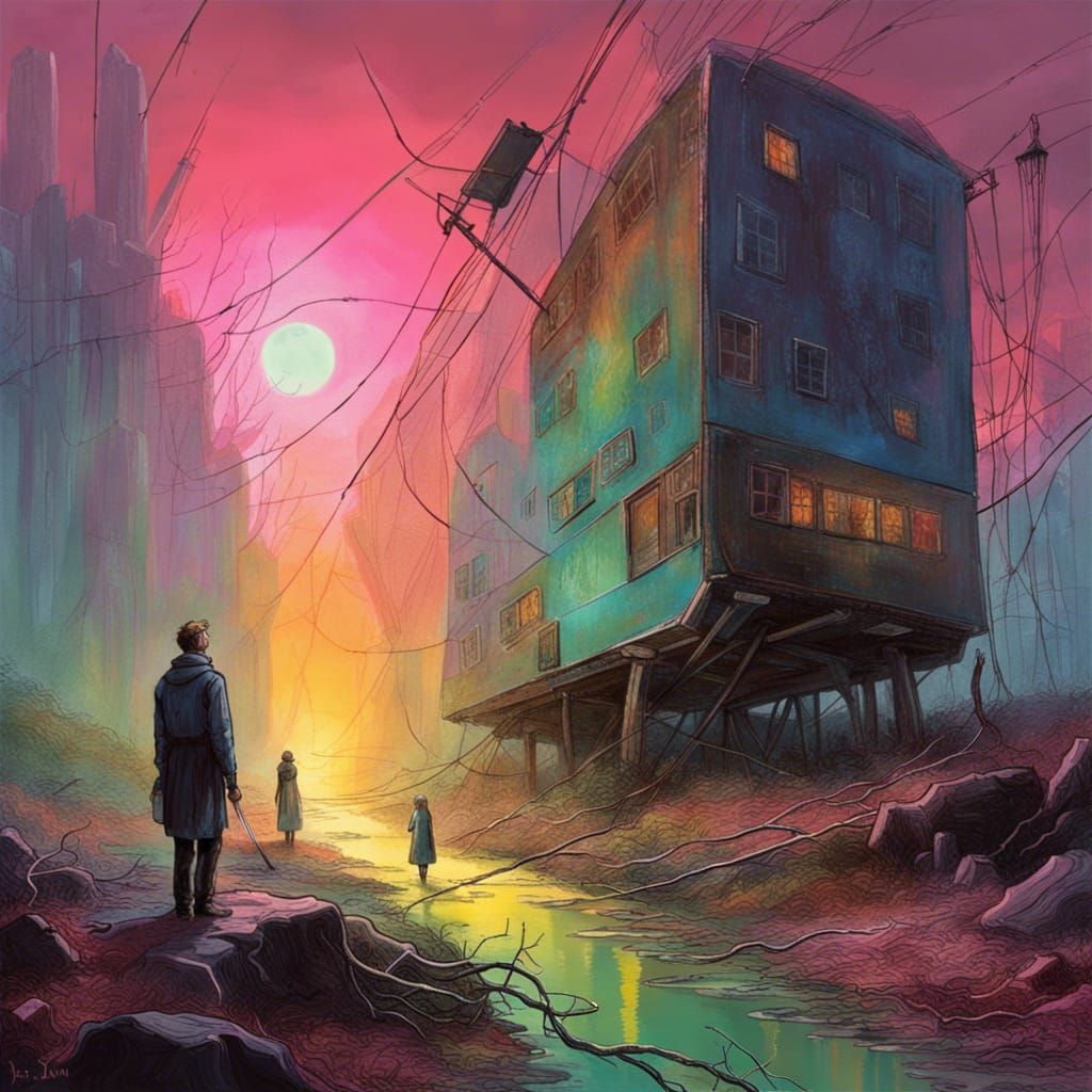 Eerie Landscape with Morning Hues in Surreal Style