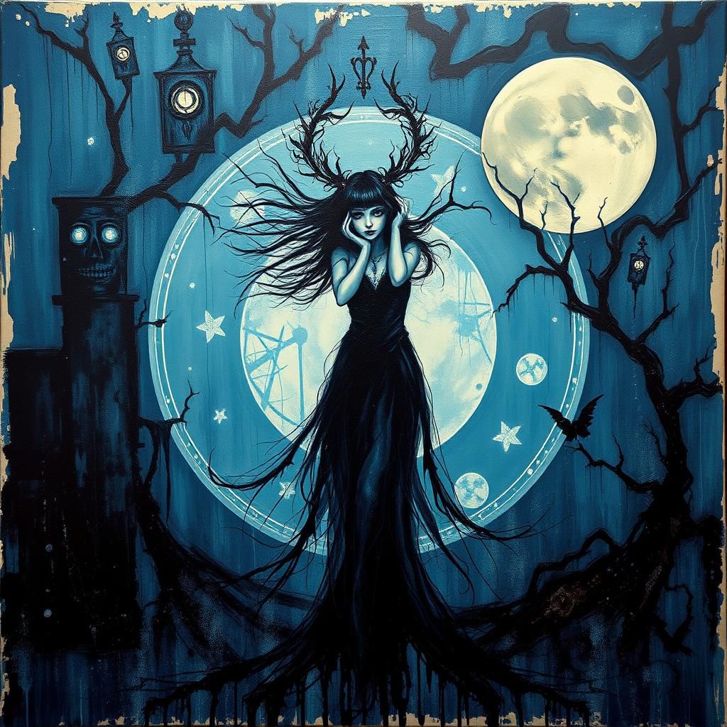 Gothic Girl in Dystopian Art Deco Surrealism