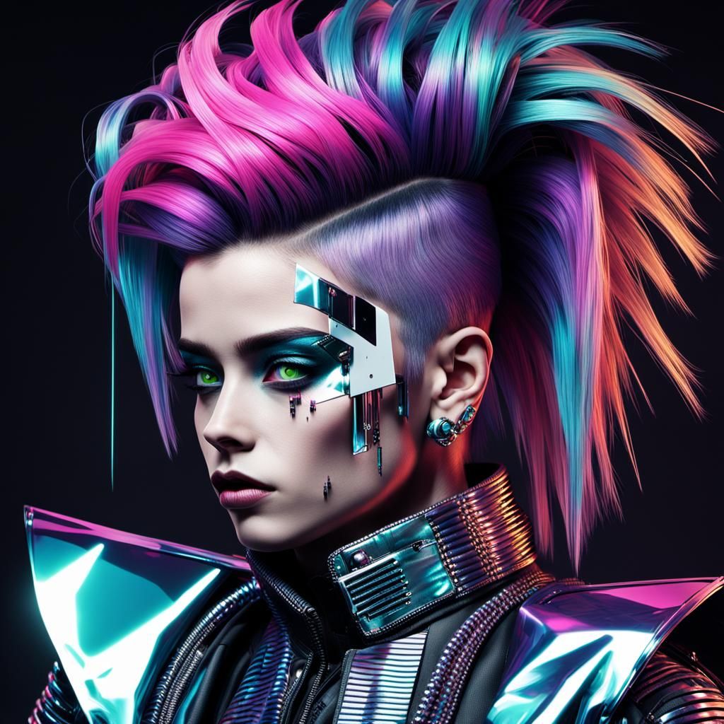 Glitch Art Portrait of Punk Character in Cyberpunk Style