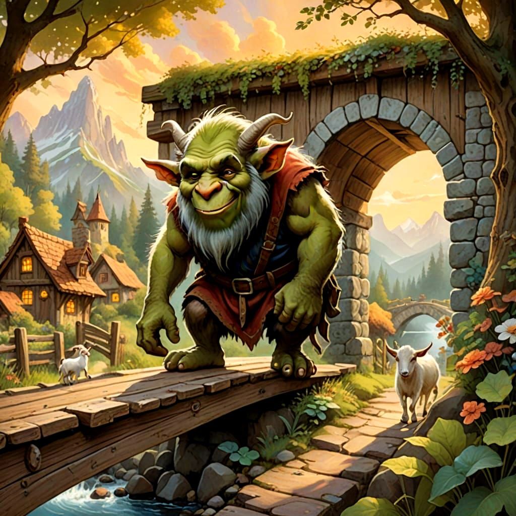 Grungy Troll Under Bridge: Storybook Illustration