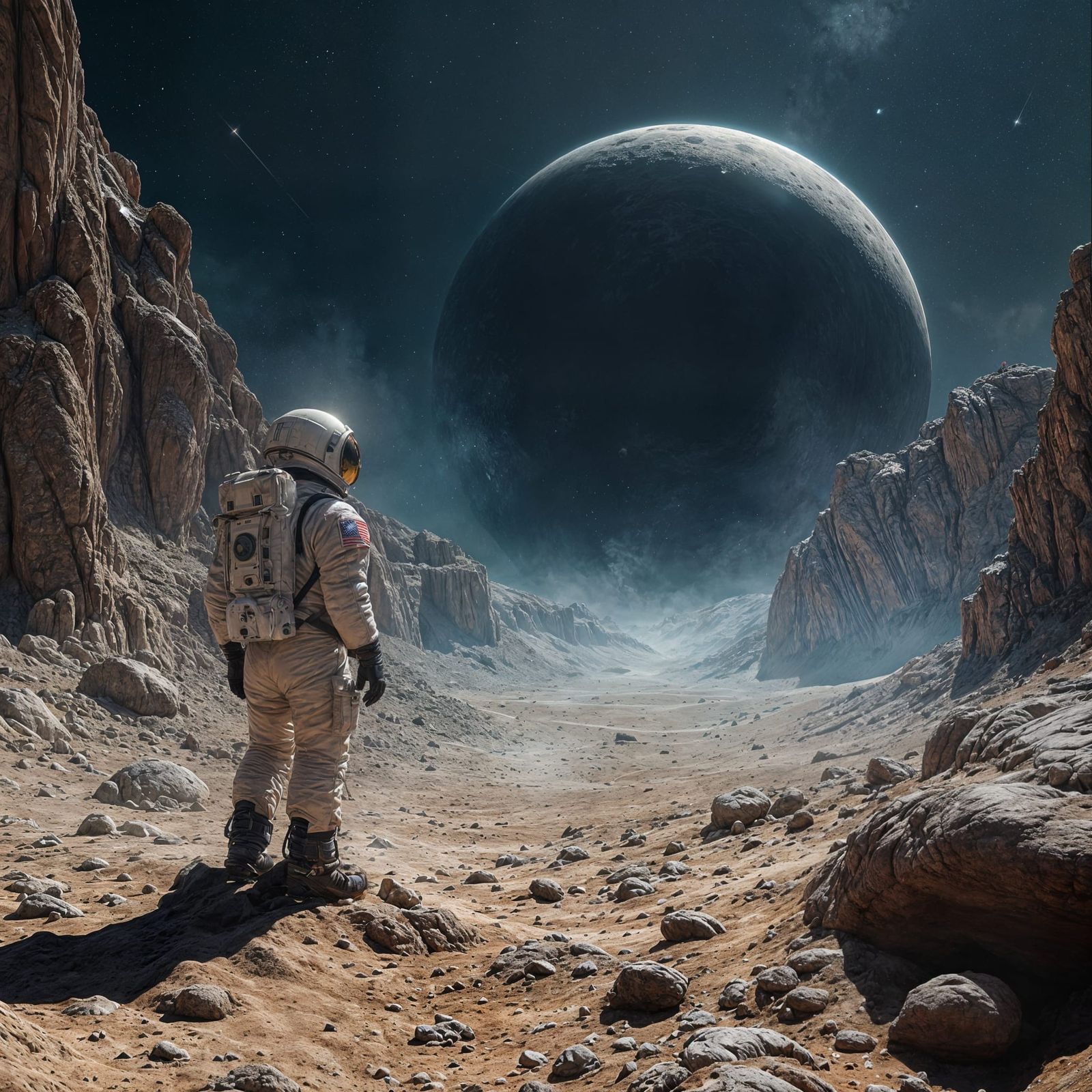 Astronaut Contemplates Cosmic Vastness in a Rocky Asteroid L...