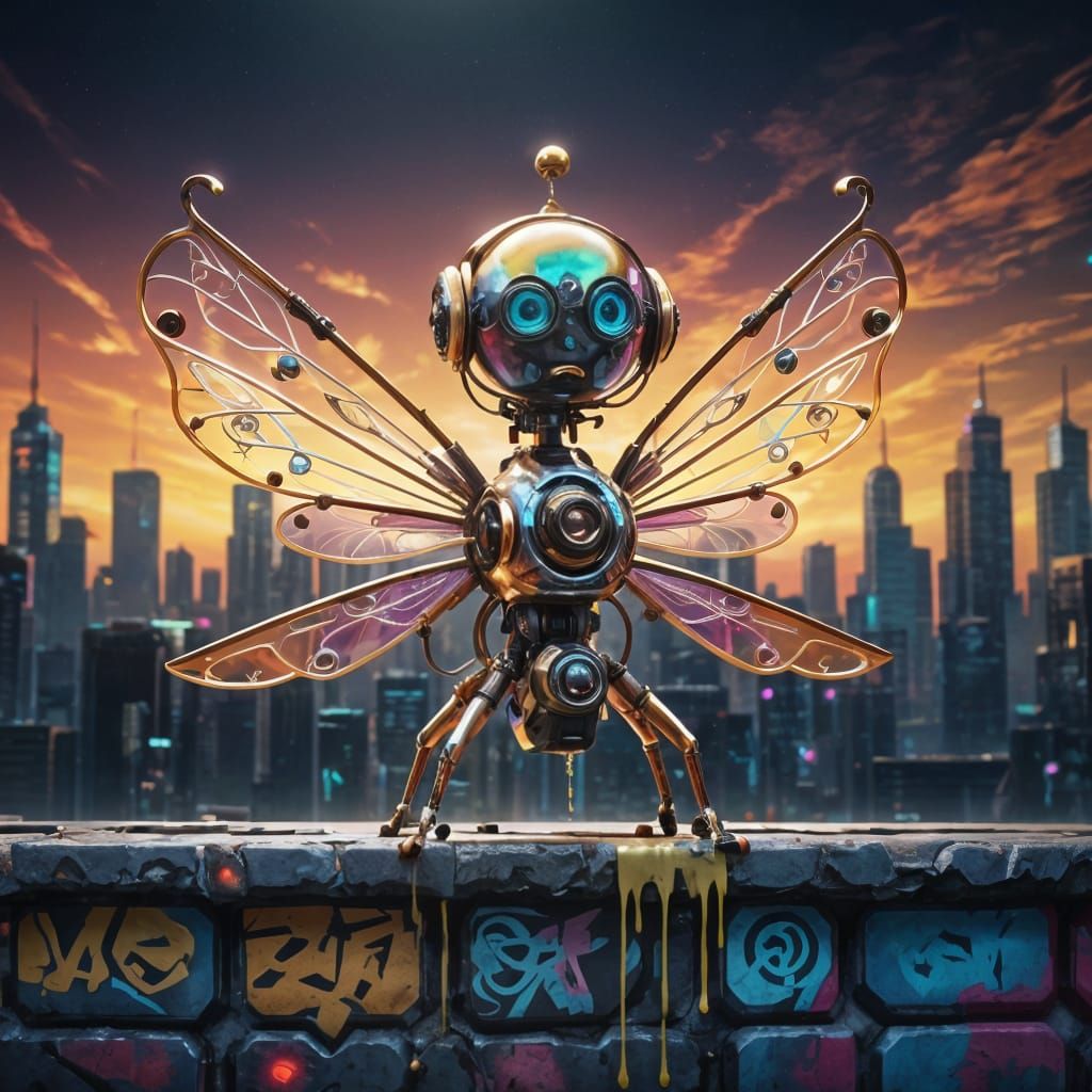Futuristic Wind-Up Fairy Drone in Graffiti Art Style