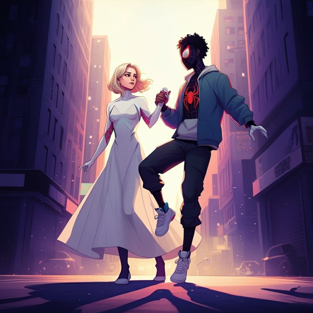 Gwen Stacy dancing with Miles Morales.