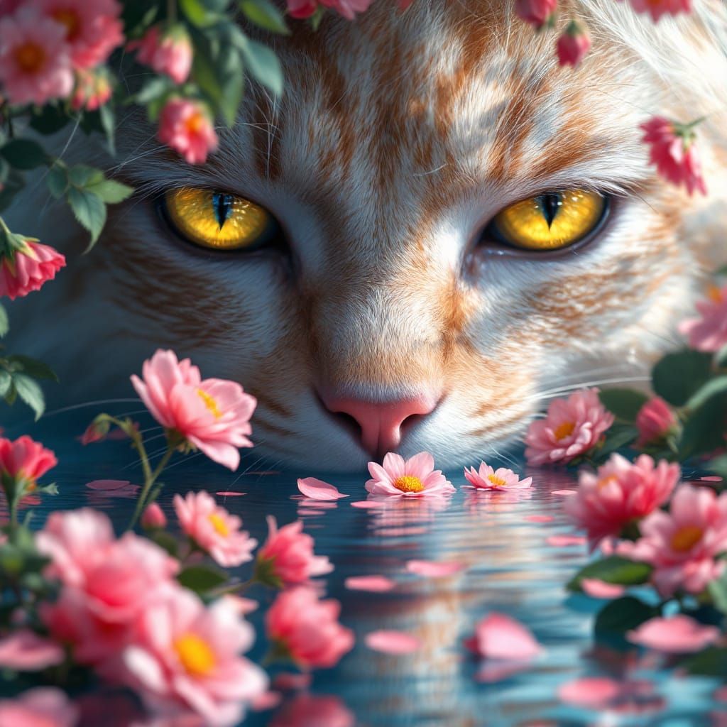 Anime Cat Eyes Portrait in 3D with Roses