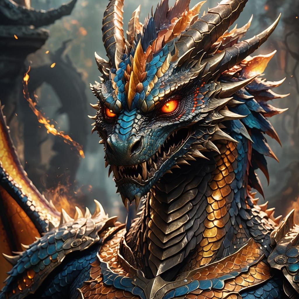 Humanoid Dragon Portrait in Detailed 3D Anime Art