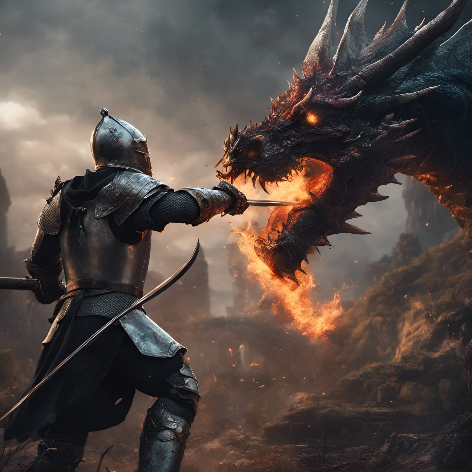 Knight and Dragon Battle: Detailed Fantasy Art