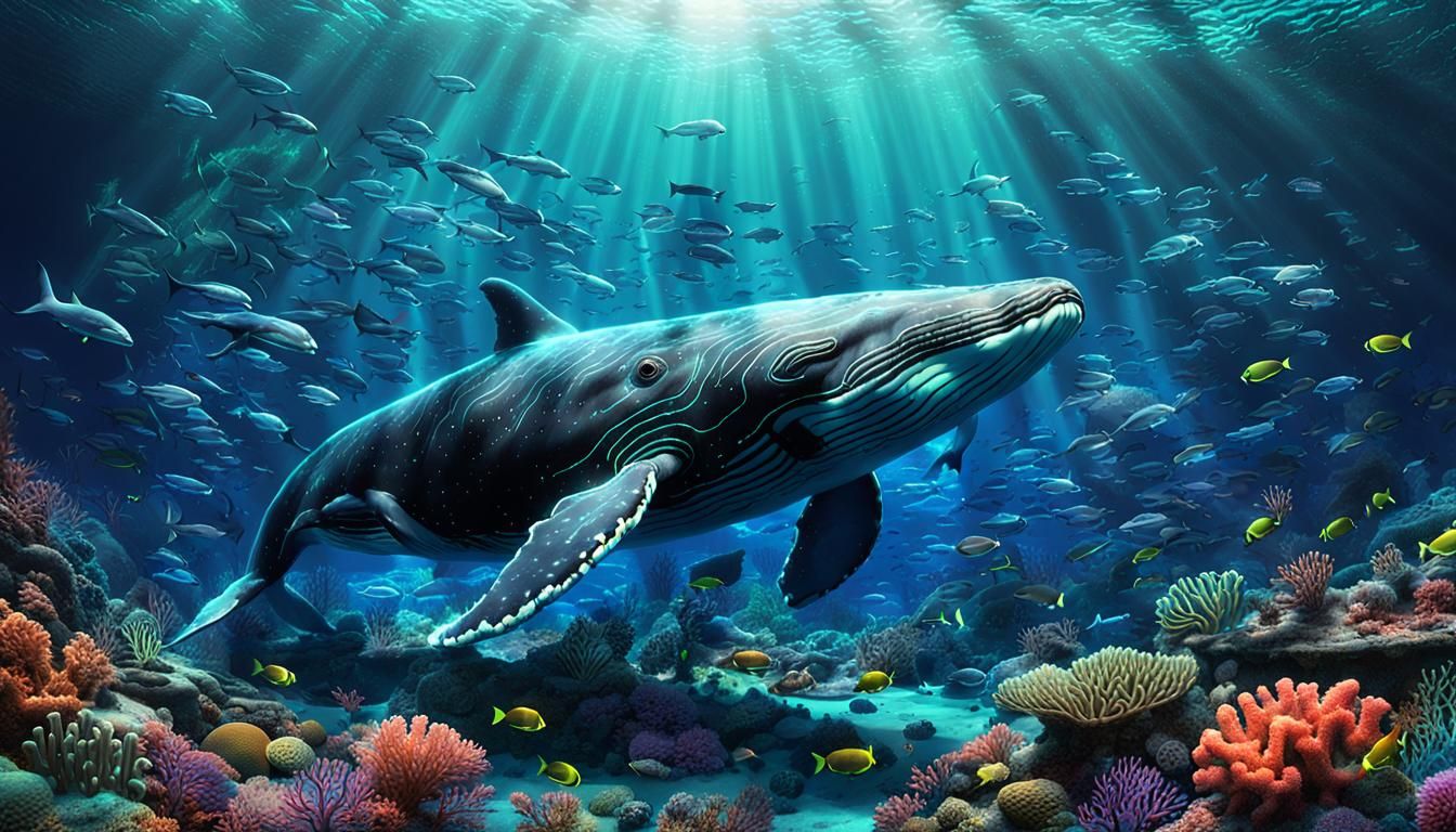 Whale Resting on Seabed: Vibrant Digital Art