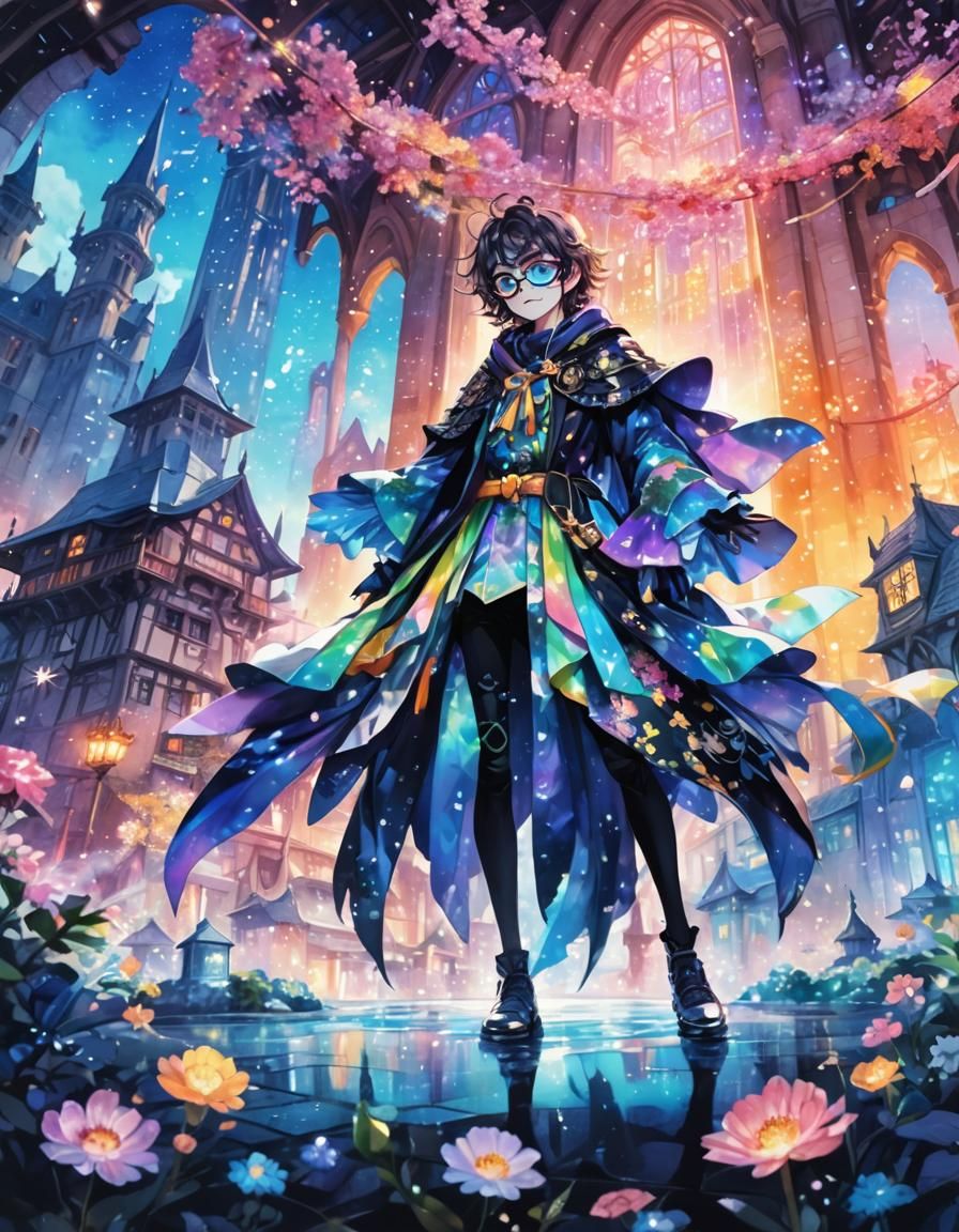 Adorable Magic Student Portrait in Pixiv Anime Style