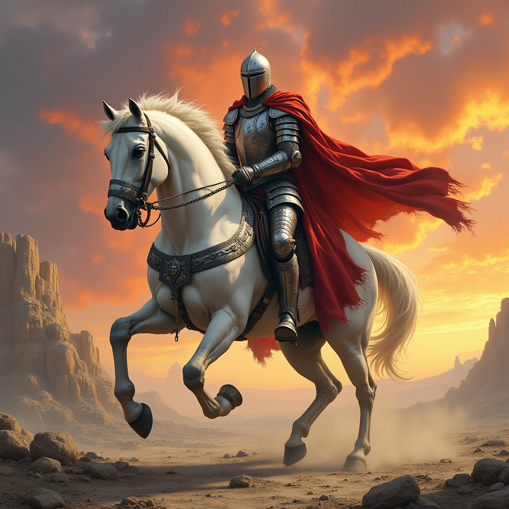 Gallant Knight Rides at Sunrise in Heroic Fantasy Style
