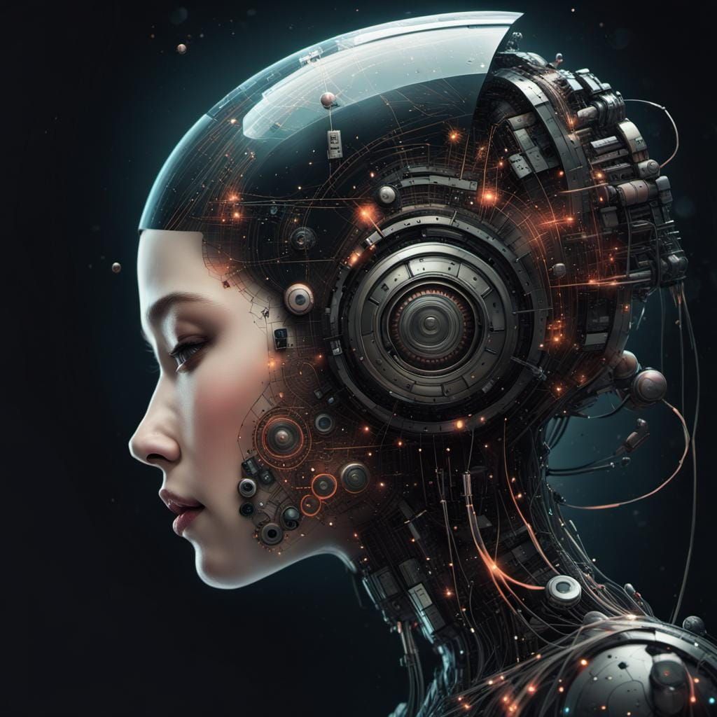 Futuristic AI Cyborg in Dark Neo-Noir City