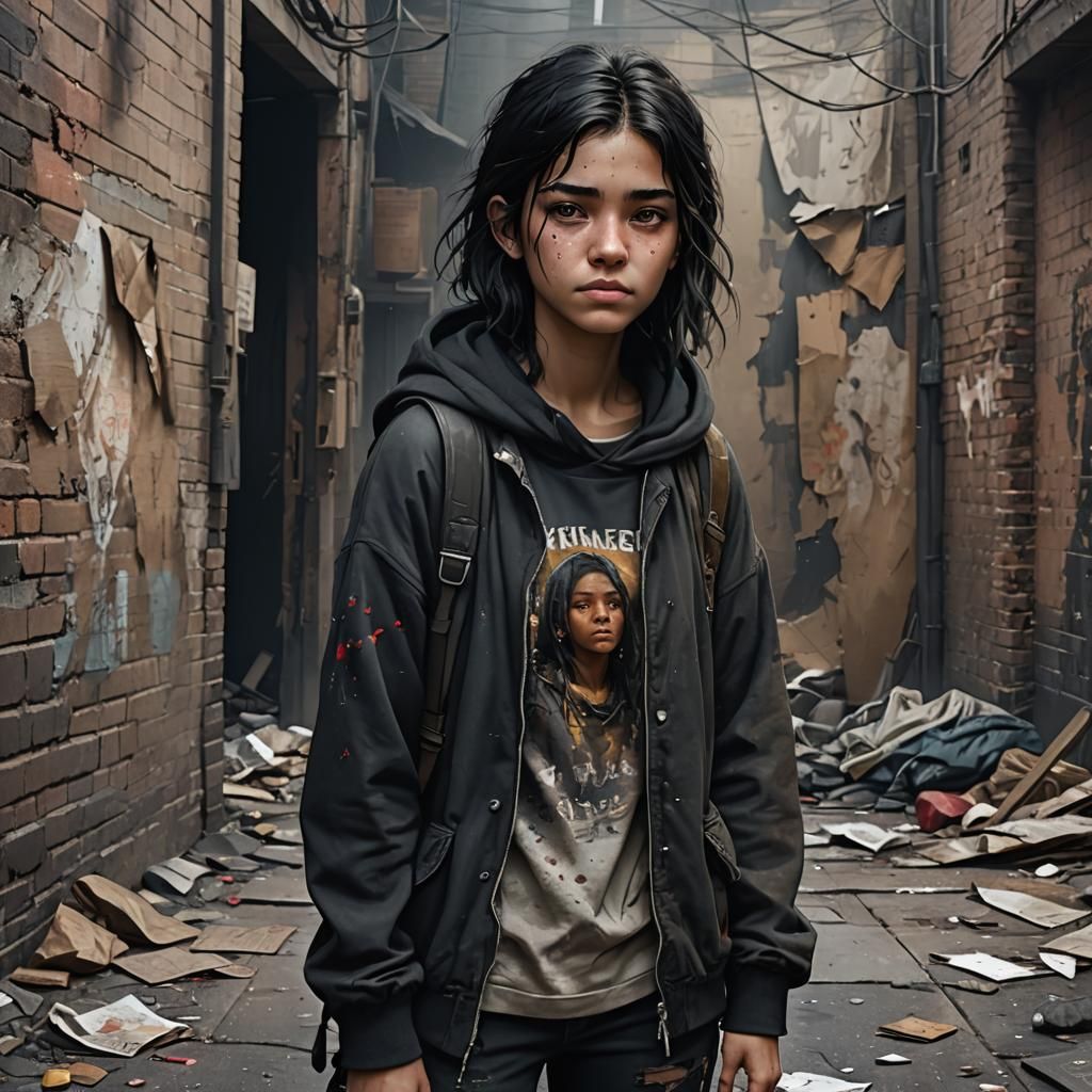Homeless Teenager in Alley: Detailed Matte Painting