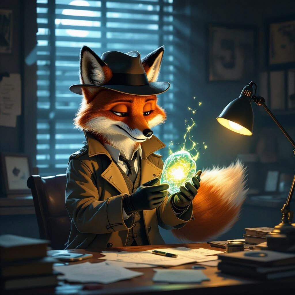 Anthropomorphic Fox Detective Investigates Glowing Artifact ...