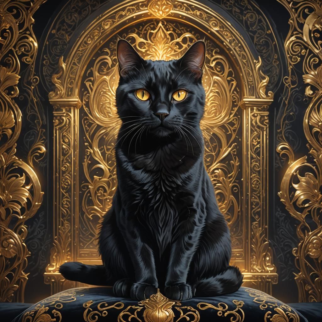 Black Cat with Golden Eyes in Art Nouveau Chamber