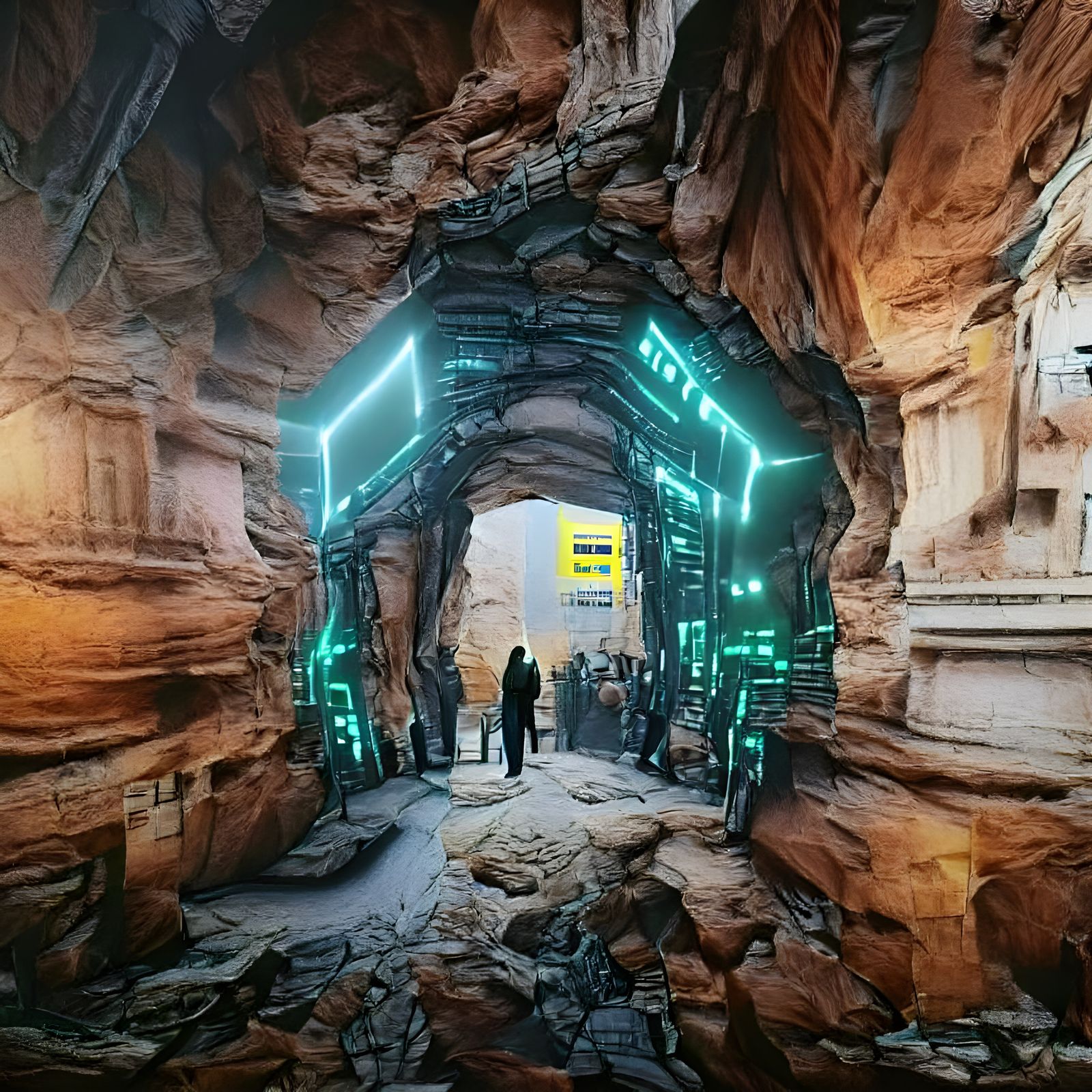 Cyberpunk cave entrance