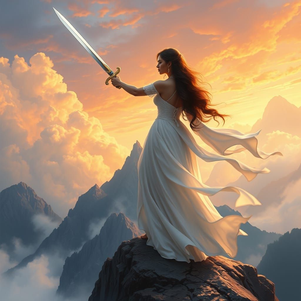 Ethereal Sword Woman on Mystic Mountain