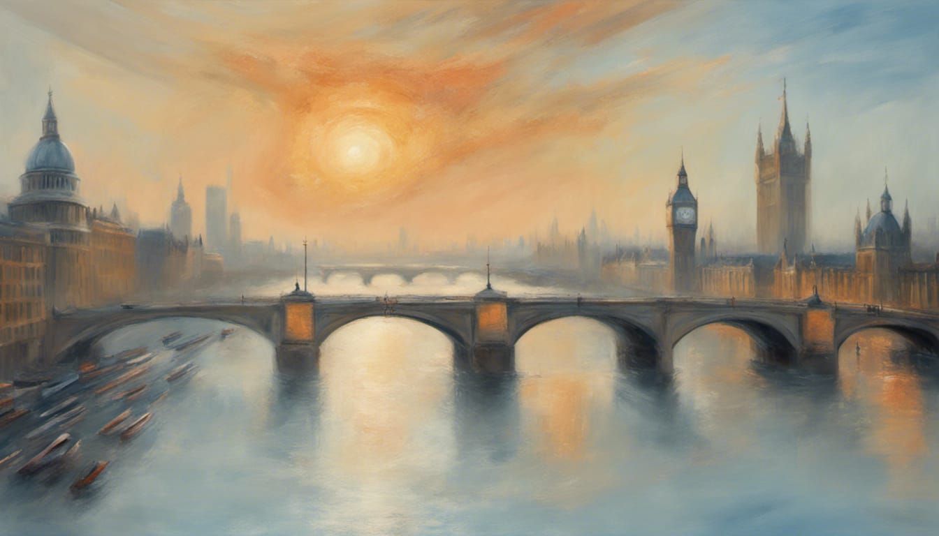 London Bridge Cityscape in Romantic Style