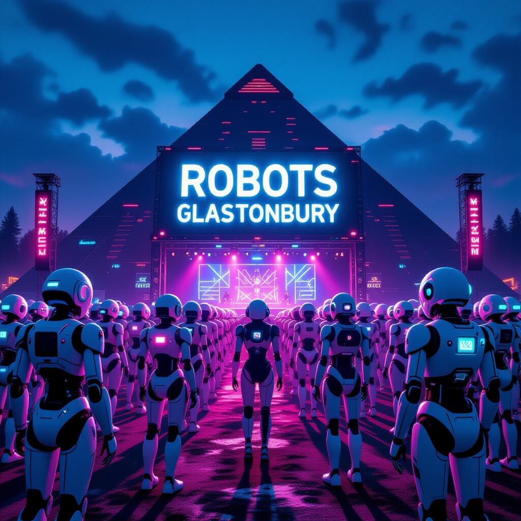 Robots Rock Glastonbury: A Cyberpunk Stage Scene